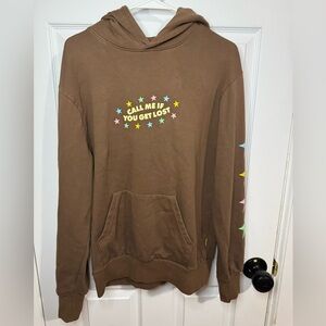 GOLF Call me if you get lost Brown Hoodie with Colorful Star Accents